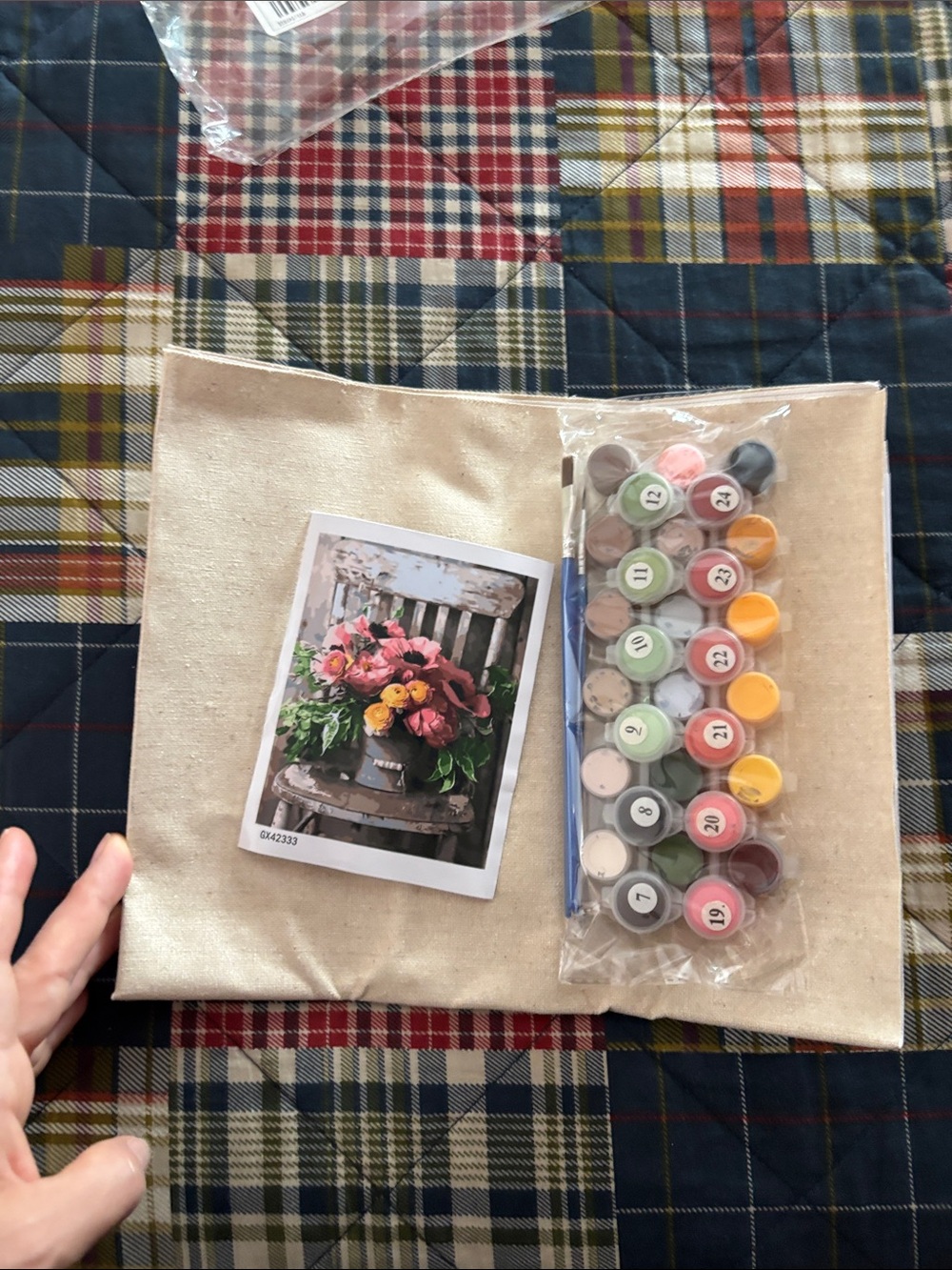 Canvas Paint-by-Number Kit with Floral Print and Paint Set
